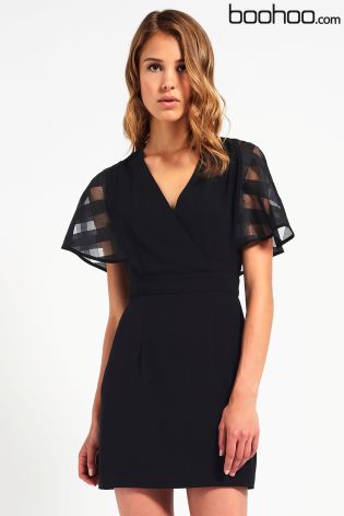 Boohoo Organza Sleeve V Neck Mini Dress